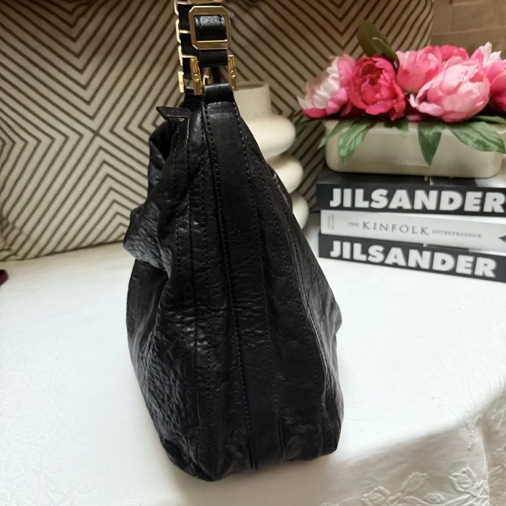 Tory Burch Black Leather Hobo with Gold Chain Detail